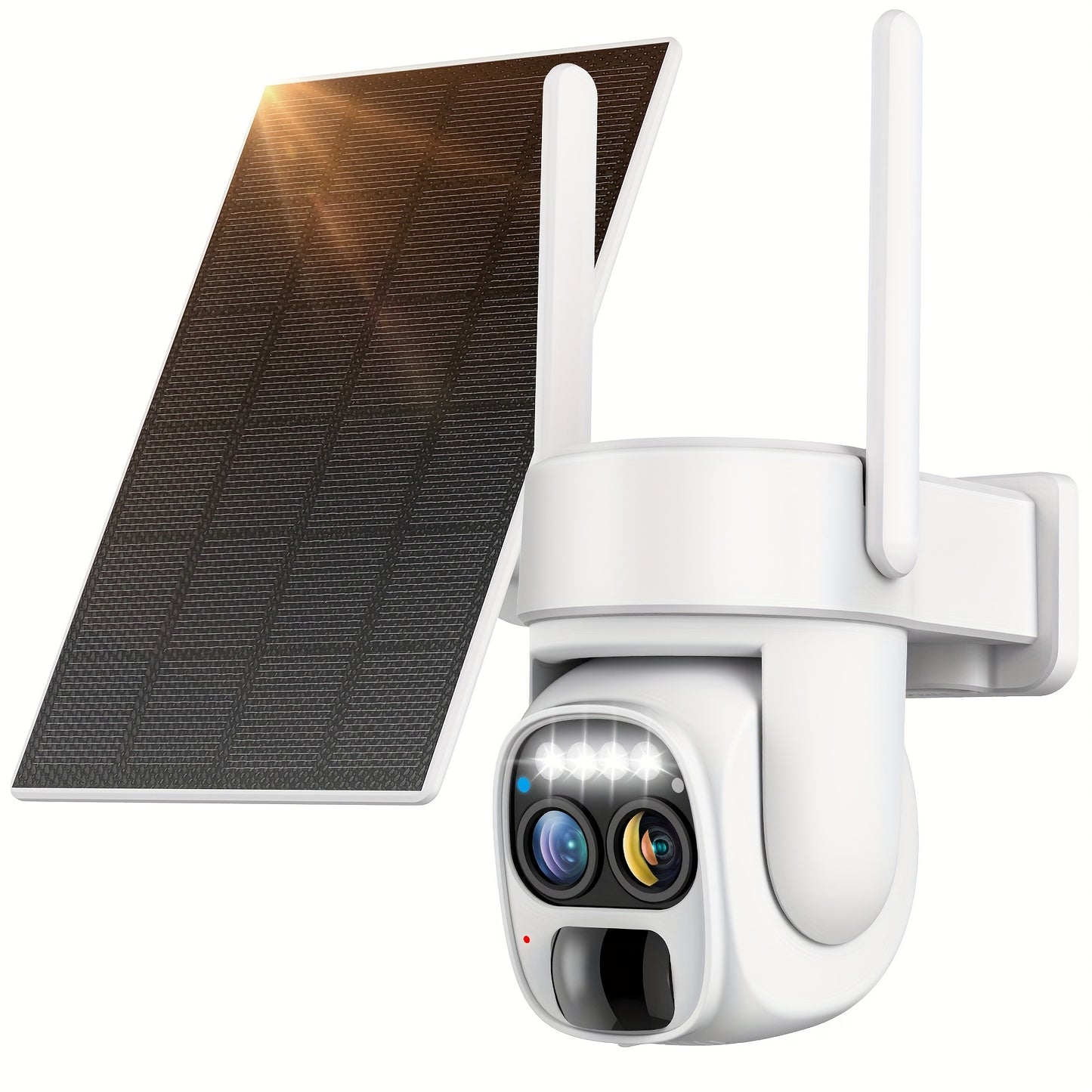 4pcs 360-degree [10x Zoom] Low-power White Solar Panel Battery 2K FHD WiFi With Spotlight Alarm, Motion Detection, Color Night Vision, Two-way Audio And Function.