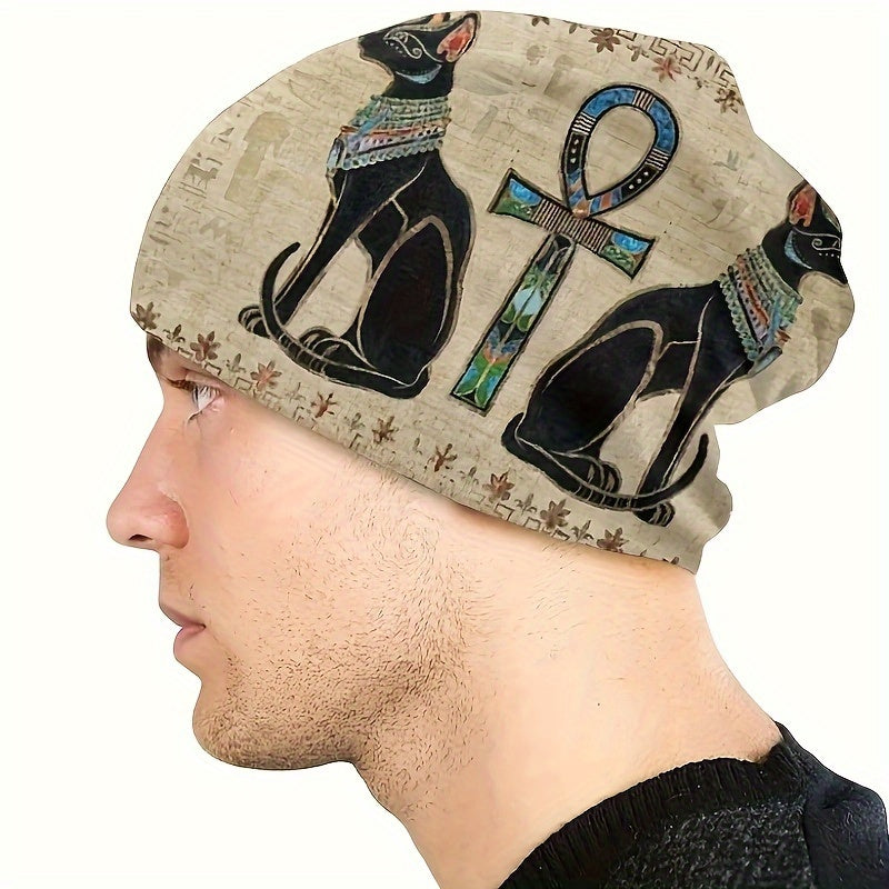 1pc Egyptian Thin Hat Hip Hop Hat Men's Warm Ancient Egyptian brimless beanie Retro floral print Fashion print thief hat - Fashionable men - Warm, durable and fashionable - Iconic artwork design
