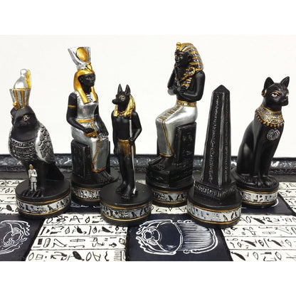 Egyptian Anubis Black Silver and Gold Chess Set w/ 16" Hieroglyphics Board – Top Trending Chess Set, Best Seller, Limited Stock, Fast Shipping, Popular Choice, Must-Have, Top Rated, Customer Favorite, Top Hot Seller, Perfec