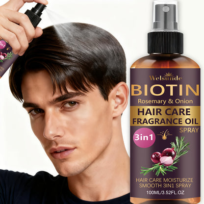 3-In-1 Rosemary And Onion Hair Care Oil Spray, No Rinse Required, Refreshing Lazy Fragrance, Smooths Hair, Salon-Grade Heat Protection Formula, Adds Natural Volume, Professional Quality Care, Ideal for Everyday Use, Unisex