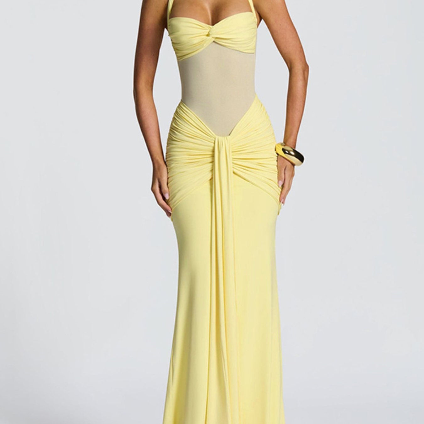 Women's Elegant Ruched Halter Neck Maxi Dress, Slim Fit Summer Party Dress