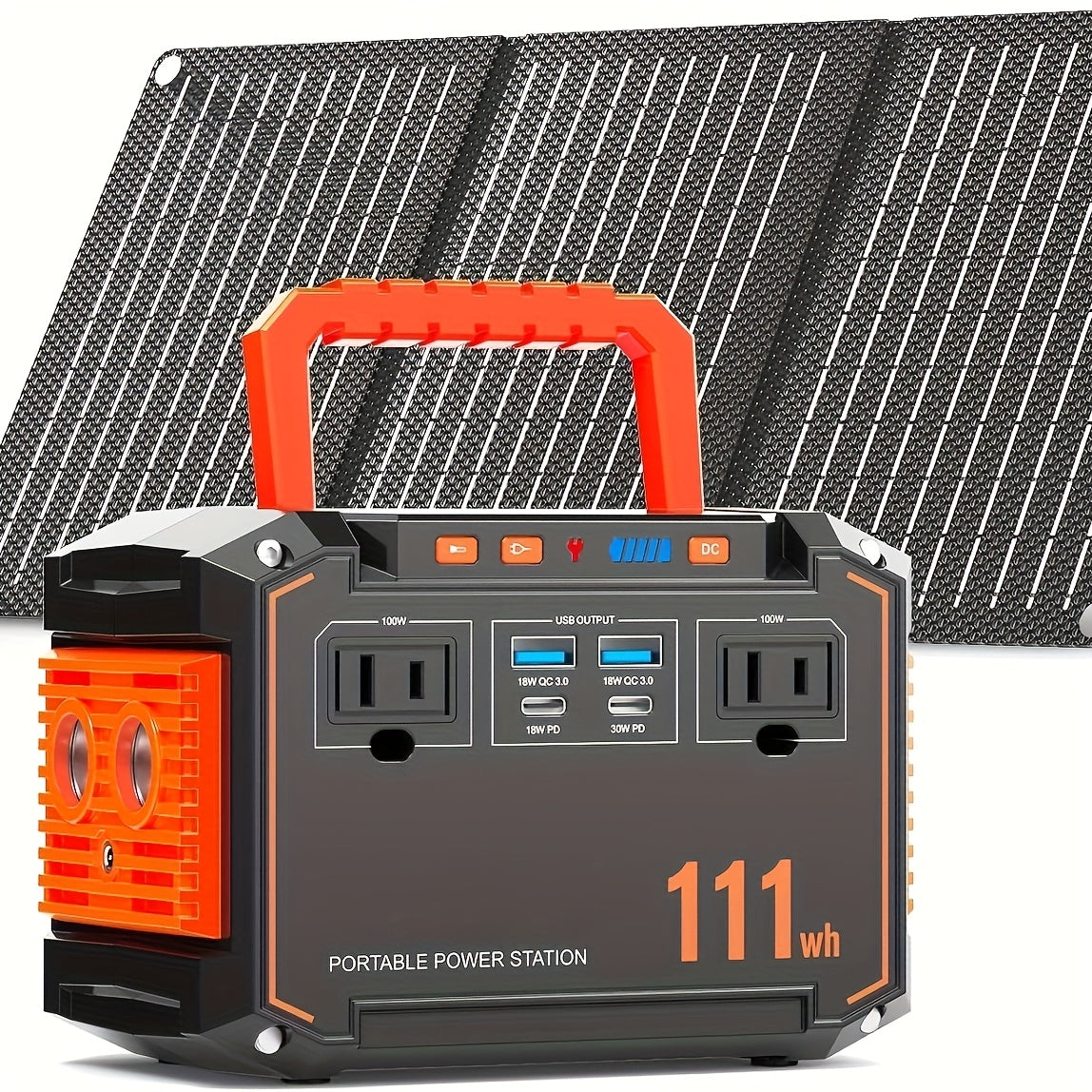 150W/300W Portable Camping Power Station 88.8Wh/111Wh/240Wh With 30/60W Solar Panel Or 88.8Wh/240Wh.with 2*AC/USB-C PD/USB QC3.0/DC Output, LED Emergency Power Light For Outdoor Camping, RV Traveling, Emergencies For Christma