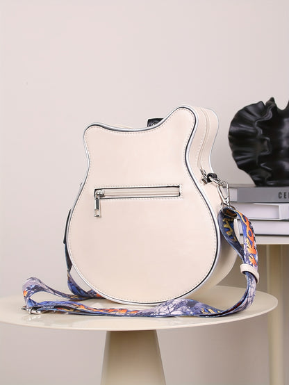 Women's & Unisex Y2K Retro Music-Themed Bass Guitar-Shaped Crossbody Bag with Detachable Strap, Golden-Tone Hardware & Zipper Closure - Band Style Handbag for Musicians & Music Lovers (Red/Black) - 2024 New Design with Chain