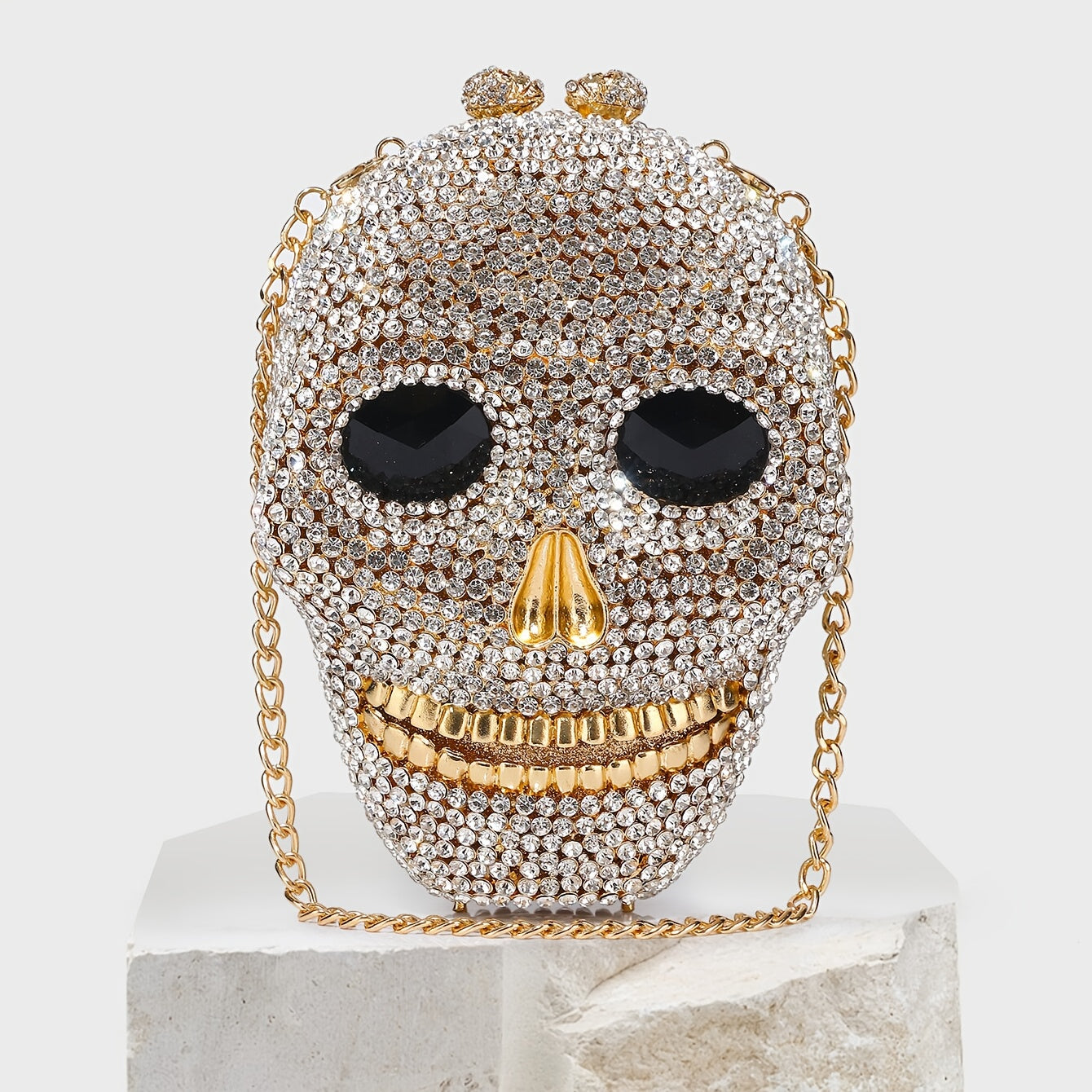 Ladies 3D Skull Evening Bag Rhinestone Clutch Bag Prom Party Small Square Bag