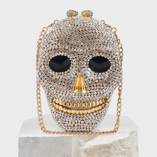 Ladies 3D Skull Evening Bag Rhinestone Clutch Bag Prom Party Small Square Bag