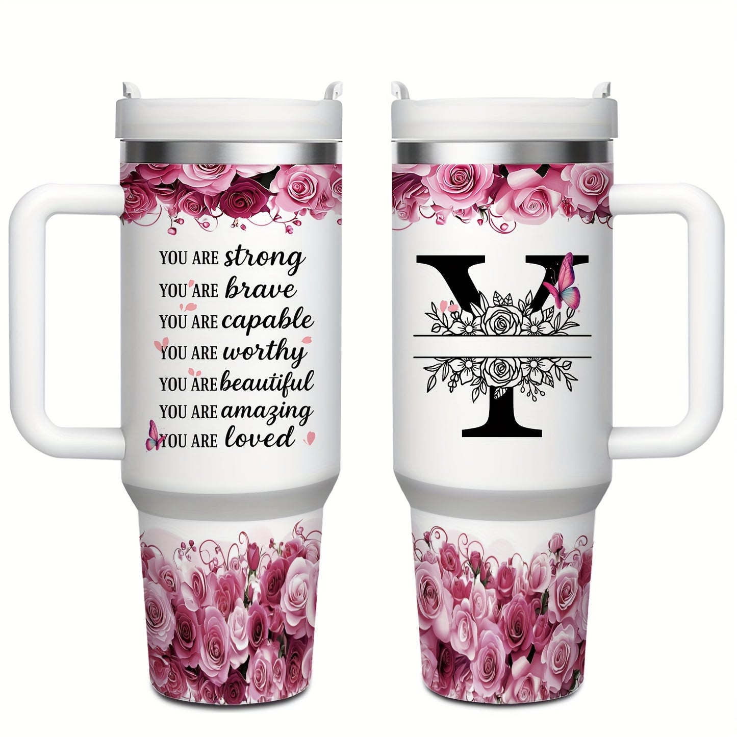 MIKENDA 1pc 40oz "A-Z Custom Letters & Name" Stainless Steel Travel Cup with Lid And Straw. Coffee Cup, Kitchen Drinkware. Great Gift for Women, Friends, Parents.for Mother's Day, Holidays. for Home & Outdoor Use.Halloween &