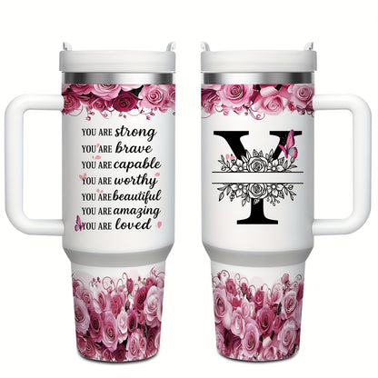 MIKENDA 1pc 40oz "A-Z Custom Letters & Name" Stainless Steel Travel Cup with Lid And Straw. Coffee Cup, Kitchen Drinkware. Great Gift for Women, Friends, Parents.for Mother's Day, Holidays. for Home & Outdoor Use.Halloween &
