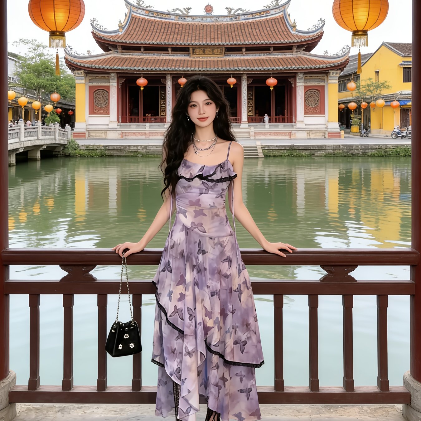 French Vintage Butterfly Floral Camisole Fairy Dress, New Summer Style, Elegant Waist- Mesh Midi Dress