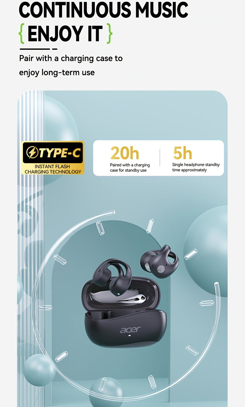 [Acer 2025 New Model]Acer OHR555 TWS Wireless Earphones, Shocking Bass, Call Noise Reduction, Ultra Long Standby, Low-latency Gaming, All-day Comfort, Lightweight Touch, Stylish Appearance, Study/Business/Travel/Sports/Music,