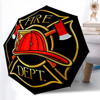 Automatic Opening/Closing Fire Dept Umbrella with Firefighter Badge Emblem (FD Badge) - 8-Rib Heavy-Duty Black & Firefighter Accessory, Portable All-Weather Umbrella for Emergency Services, & Fire Department Style