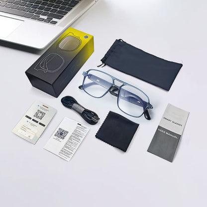 Smart Glasses with Built-in Speaker & Color-Changing Lenses. Features Open Ear Audio, Touch/ Voice Control, Anti-Blue Light, USB-C Charging. Lightweight & Durable Frame for Running, Fishing, Rock Climbing. Includes Case - The