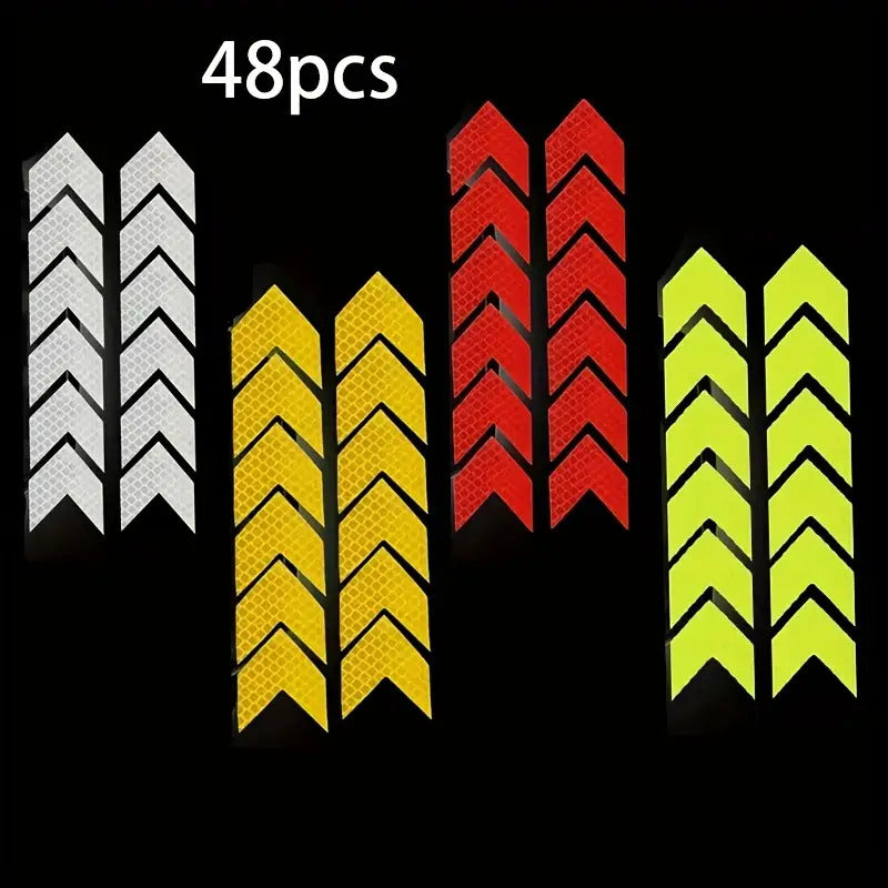 48pcs Set of Waterproof Reflective Arrow Stickers for Cars, RVs, Motorcycles, and Bicycles - Universal Nighttime Warning Decals, Car Decals, Christmas Gift, Car Decal Red Green, Car Accessorie, Reflective Sticker, Car Sticker