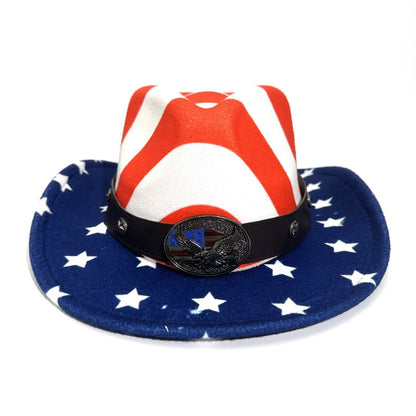 1pc American patriotic star-spangled banner pattern cowboy hat, with eagle badge and belt - a stylish and eye-catching headwear, suitable for Independence Day celebrations, country music festivals, daily street fashion and ou