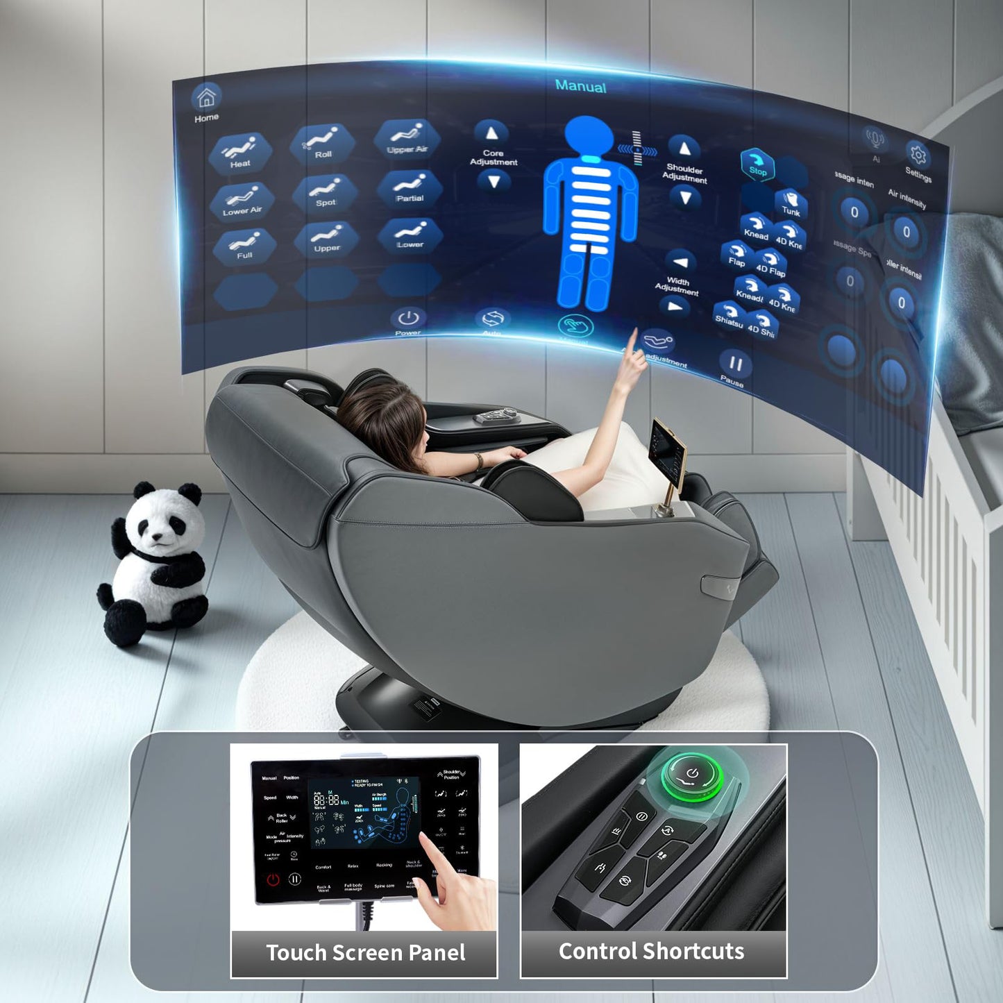 3D Massage Chair Full Body Zero Gravity Recliner - with Heated Heat, 12 Auto Massage Modes, Shiatsu Foot Massage, with 55" SL Track, 28 Airbags Massage, Foot Roller