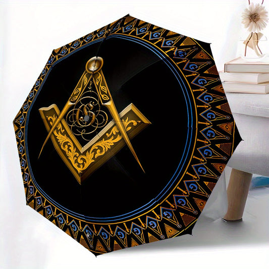 Masonic Symbol with Compass and Square - Portable Folding Umbrella 8 Bone Umbrella Suitable for Travel Outdoor Foldable Umbrella Compact Umbrella Daily Essentials Birthday Gift Christmas Present 7A63