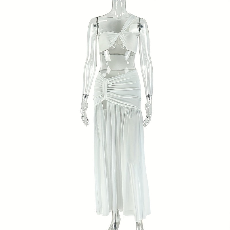 Women'S Greek Goddess One-Shoulder High Slit Dress - Elegant Maxi Formal gown with Cross-Back Neckline, Mermaid/Trumpet silhouette, Formal Party Wedding Evening gown in - Elegant Evening Party Outfit for Women - Sexy Glamorou