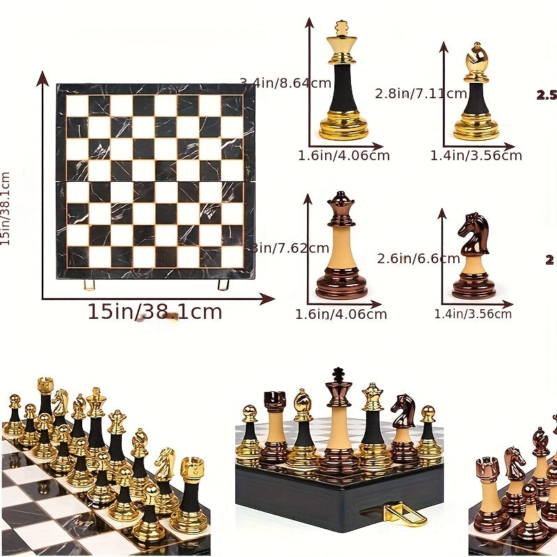 15" Acrylic Chess Sets for Adults with Zinc Alloy + Acrylic Chess Pieces & PortableFolding Wooden Chess Board Travel Tournament Chess Set Strategy Board Game GiftChessmen