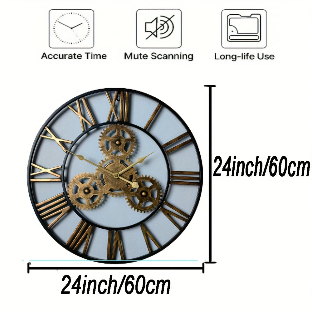 1pc 24"Gear Metal Silent Wall Clock, The Second Hand Is Upgraded To Small Gear, For Living Room, Bedroom Kitchen, Cafe, Shop Wall Decor, Mother's Day Spring Easter Gift