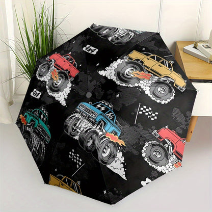 Monster Trucks Themed Automatic Umbrella - Portable Folding Umbrella with 8-Rib Durable Frame, Vibrant Monster Truck Design, Compact & Lightweight for Travel, Daily Use - Ideal Gift for Family & Friends, Umbrella for Travel,
