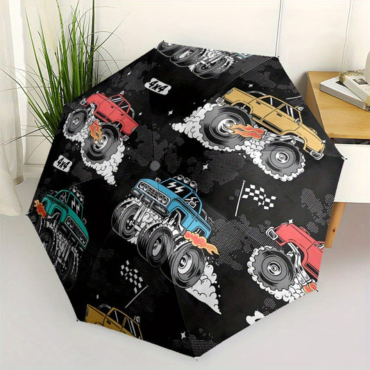 Monster Trucks Themed Automatic Umbrella - Portable Folding Umbrella with 8-Rib Durable Frame, Vibrant Monster Truck Design, Compact & Lightweight for Travel, Daily Use - Ideal Gift for Family & Friends, Umbrella for Travel,