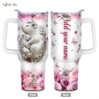 1pc Customized Name Stainless Steel Tumbler | 20oz/22oz/40oz Insulated Water with Lid, Reusable, Round Shape, 304 Stainless Steel, Ideal for Easter, Thanksgiving, Father'S Day, Mother'S Day, Graduation, White Diamond Butterfl