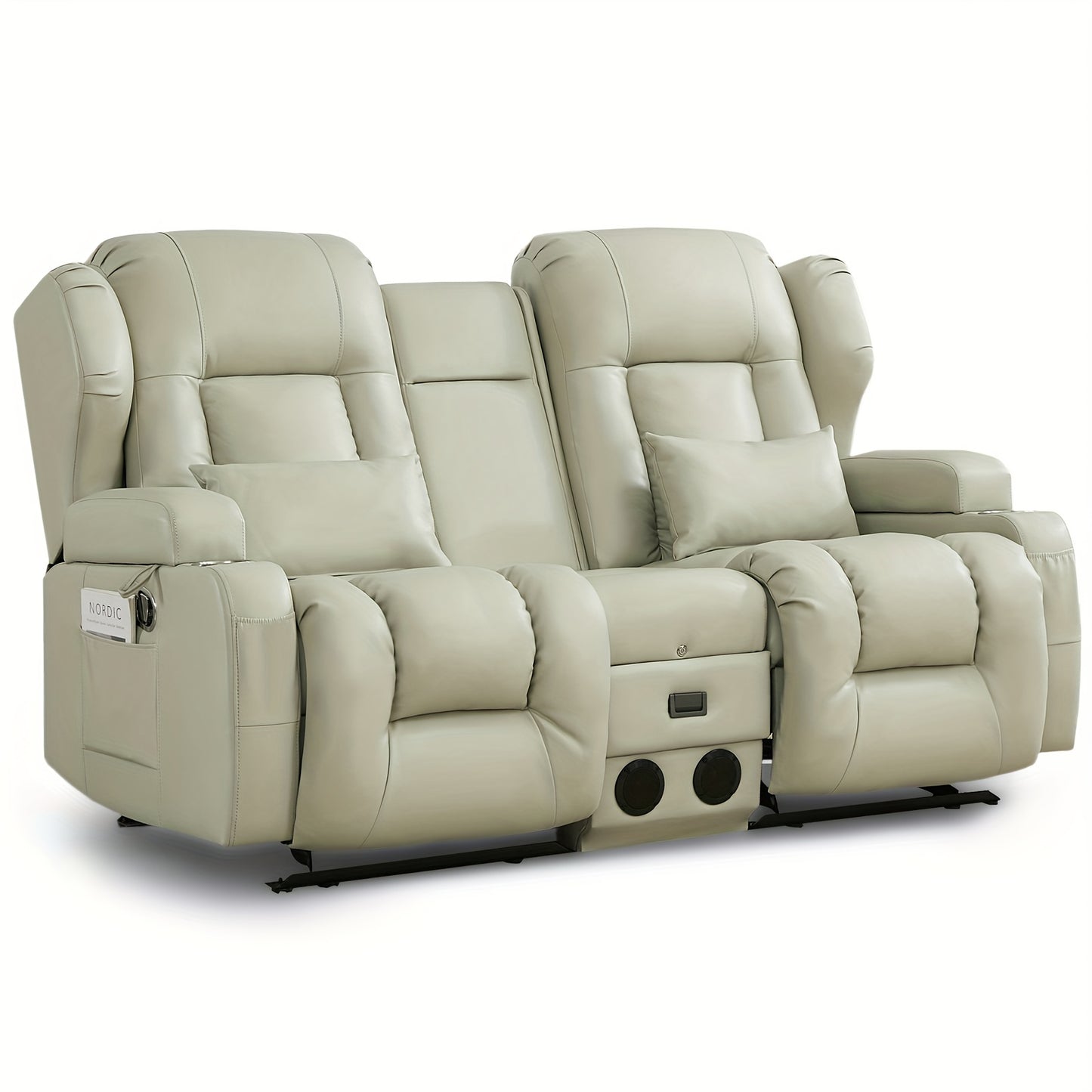 68" Rocker Recliner Loveseat Sofa with Console - Manual Reclining Rocking Chair, Faux Leather, USB Outlets & Side Pockets, Metal Frame, 110-240V Plug Powered