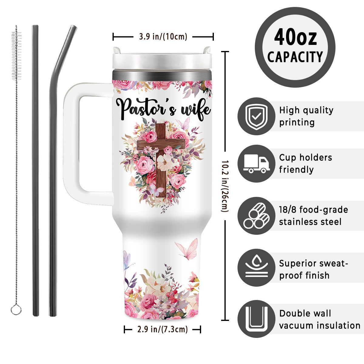 Hristian Gifts for Women Tumbler 40oz with Handle & Straw - Faith Gifts Christian Tumblers Bible Gifts - Encouragement Inspirational Gifts for Women - Religious Birthday, Gifts for Friends, Valentine's Day Gift, Water Bottle