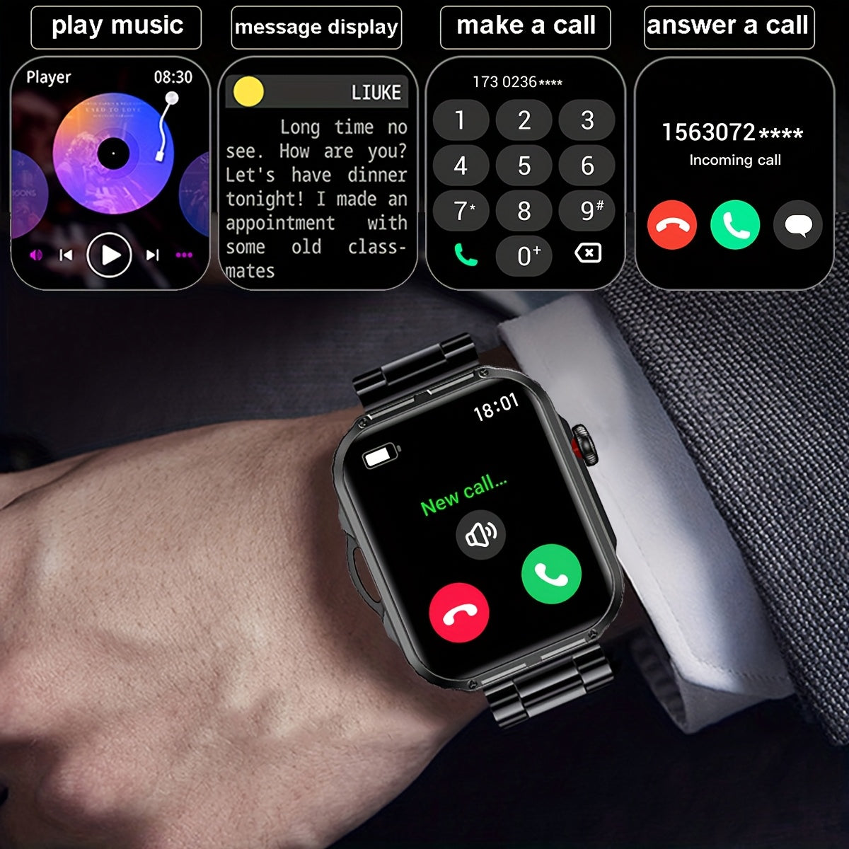 COIUSOR Men'S Smartwatch with LED Flashlight, IPX7, Wireless Calling & SMS Alerts, 2.02" HD Large Screen, Sports Mode, Zinc Alloy, Compatible with for iphone/Android, USB Rechargeable, Sporty Watch Design, Robust Strap Qualit