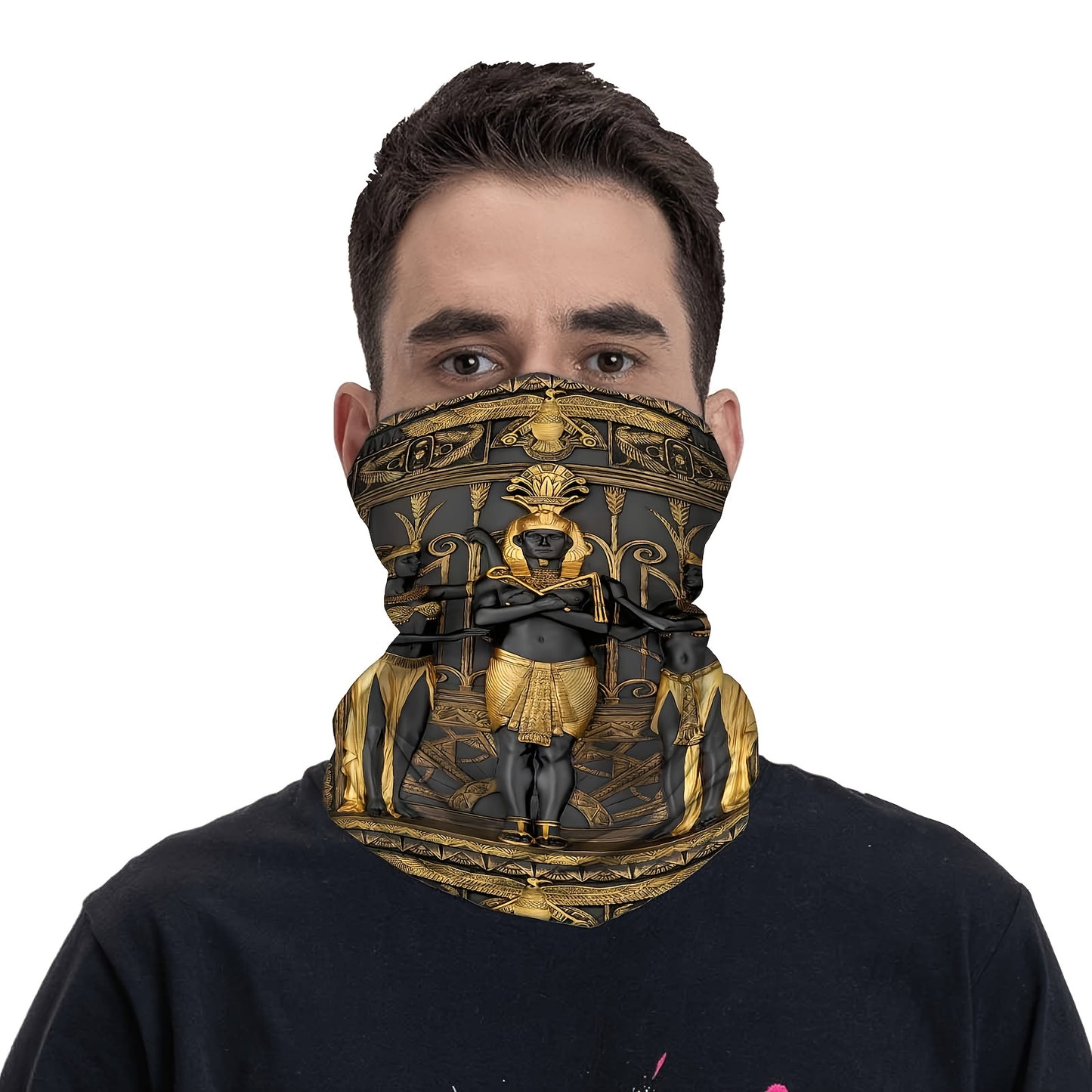 Egyptian Hieroglyphics Print Scarf & Mask - Ancient Egyptian Gods & Pharaohs Design, Breathable All-Over Print, Unisex Neck & Head Wrap for Men & Women, Machine Washable, Themed Parties, History Buffs, Cultural Gift (Anubis,