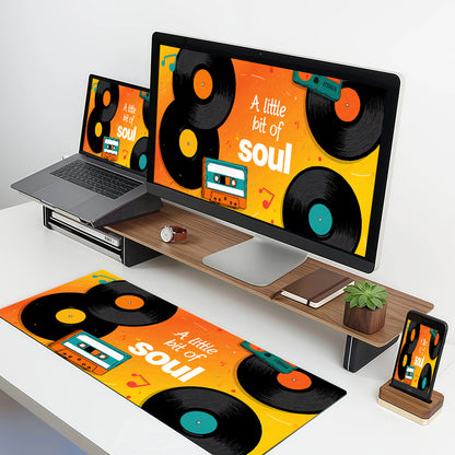 1pc Large Retro Vinyl Record Gaming Mouse Pad & Desk Mat - Soul Music Theme with "A Little Bit of Soul" Text, Vinyl & Cassette Design, Non-Slip Rubber Base, Smooth Surface for PC/Laptop, Ideal Gift for DJs, Musicians, Gamers