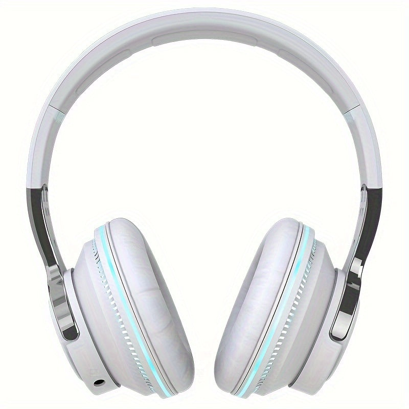 Wireless Headphones, Portable Over Ear Headphones 24 Hours Playtime, With Mic, Clear Calls, FM Radio, Soft-Earpads, LED Light, Support TF Card Play And 3.5MM AUX Cable Wired Connection, Foldable For Travel Home Office Cellpho