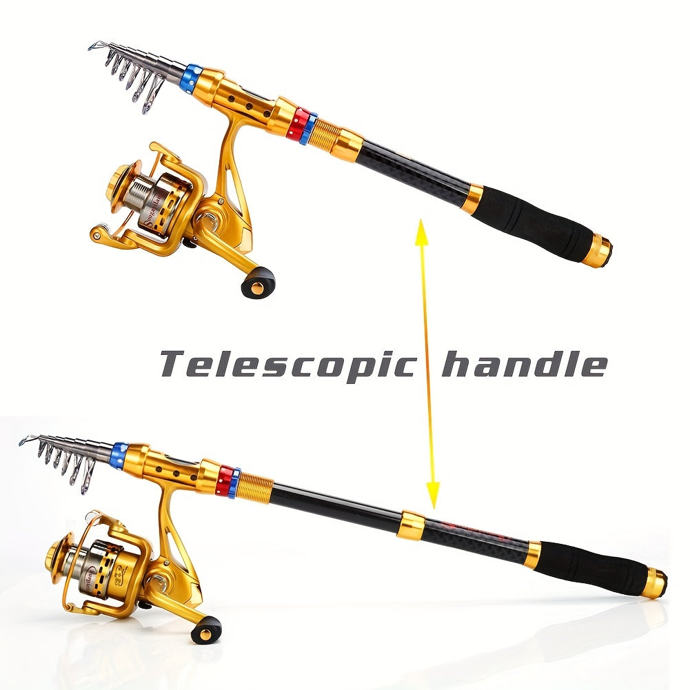 Carbon 70.87-141.73inch Telescopic Fishing Rod With Spinning Reel, Fishing Rods And Reels Set For Travel Saltwater Freshwater, Fishing Set