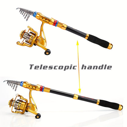 Carbon 70.87-141.73inch Telescopic Fishing Rod With Spinning Reel, Fishing Rods And Reels Set For Travel Saltwater Freshwater, Fishing Set