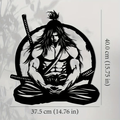 One Samurai metal wall art decoration, 15.74x14.76 inches - detailed sword-wielding warrior design, suitable for home, courtyard, balcony - perfect gift for new homes, weddings, Mother's Day, Father's Day, samurai decoration