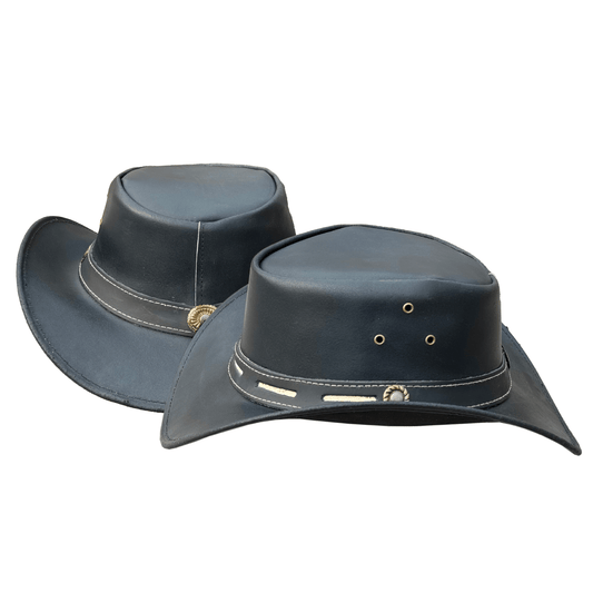 Aussie Style Cowboy Hat Black Aussie Style Cowboy Hat - Genuine Cowhide Western Australian Outback Hat with Shapeable Wide Brim for Men Women