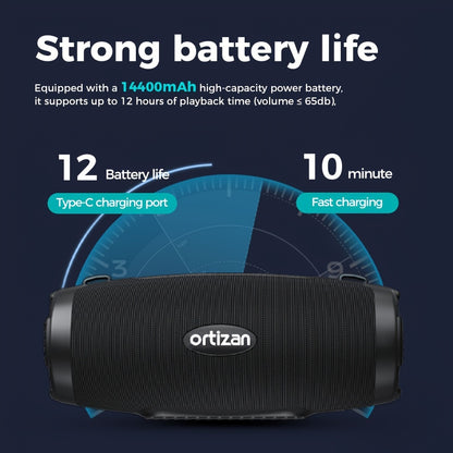 100W Ortizan Wireless Speaker - High-Quality Sound, Strong Bass, 12 Hours of Playtime, Portable Power Bank, Equalizer, USB, LED Lights, Multi-Room Sound, Surround Sound - Outdoor Loud Subwoofer Boombox for Parties, Camping, A
