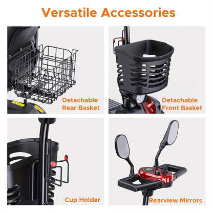 New 4-Wheel Mobility Scooter, 250W Motor, 5.6MPH Speed, 24V 12AH Battery, Solid 8"x3" Tires, Rearview Mirrors, Dual Baskets, Foldable & Adjustable Design, Easy To Control, Ideal For Daily Use And Outdoor Adventures, Blue