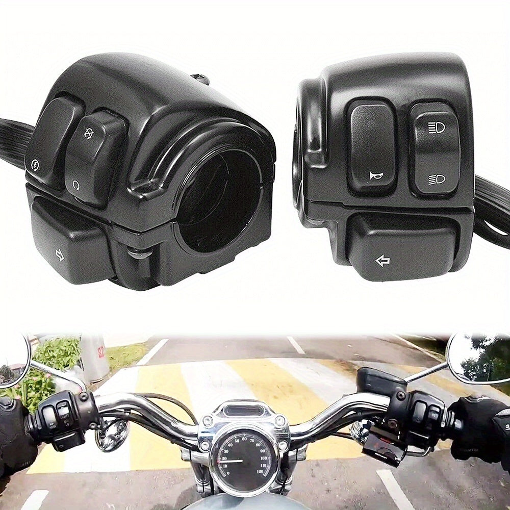 Set of Two Motorcycle Handlebar Switches And Wiring Harness Compatible with Dyna Sportster 883 1200 XL V-Rod Models from 1996 to 2012 - Easy to Install And Enhance (Available in Black / Chrome)