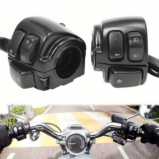 Set of Two Motorcycle Handlebar Switches And Wiring Harness Compatible with Dyna Sportster 883 1200 XL V-Rod Models from 1996 to 2012 - Easy to Install And Enhance (Available in Black / Chrome)