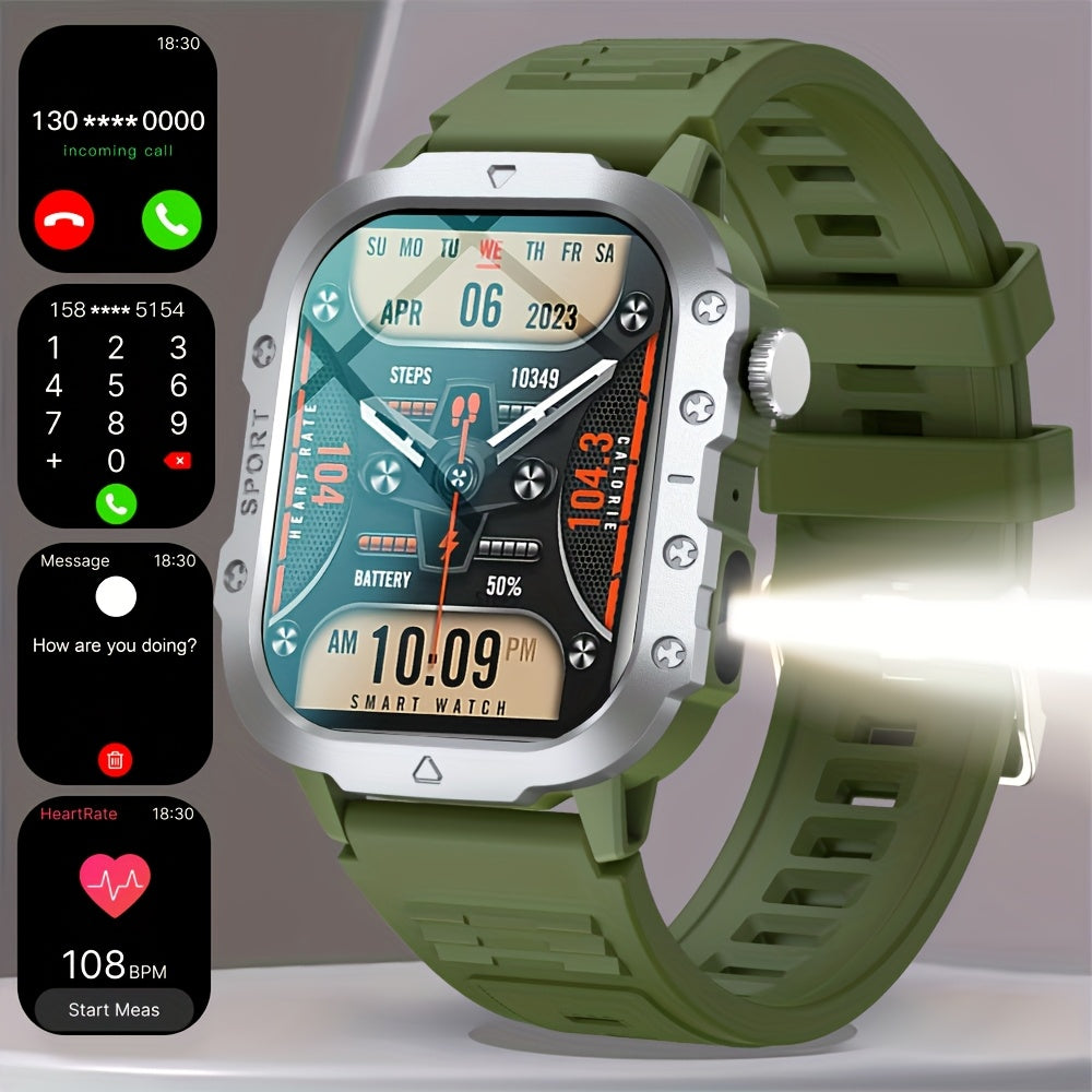 GWENLAND New Smart Watch with 2.01 Large Screen, LED Flashlight, Outdoor Sports Watch, Altimeter, Barometer, 100+ Sports Modes, Multimedia Information Viewing, Weather Checker, Pedometer, Fitness Tracker, Perfect Gift for Fes