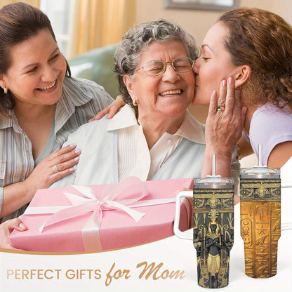 40oz Egyptian Art Style Tumbler, Double Wall Vacuum Insulated Travel Mug, Spill Proof Lid, Perfect Gift for Dad, Mom, Ideal for Christmas, Thanksgiving, Valentine's, Mother's, Father'S Day, Gift for birthday, Coffee Cup