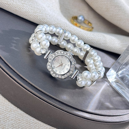 Double-row Imitation Elastic Watch for Women, Light Luxury Flower Zirconia Watch, Bracelet Watch for Women, Hand Watch for Women, Formal Wristwatch, Women'S Watch, Floral Design, Elegant Bracelet, Alloy Case, Quartz Movement,