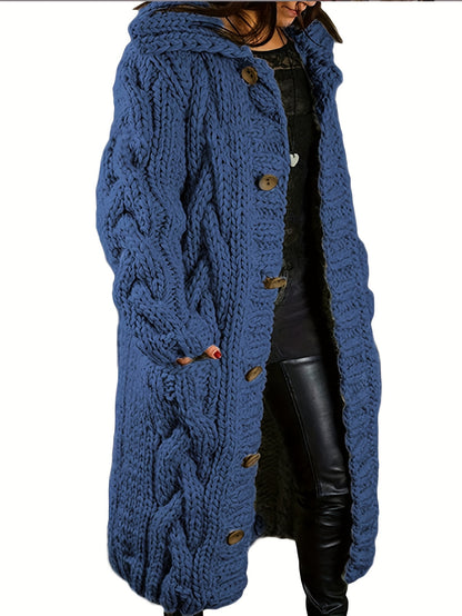 Plus Size - Cardigan for Women in Fall And Winter - Casual Plus Size, Oversized Design with Long Sleeves Featuring a Cable Pattern, Single Row of Buttons, Pockets, And a Long Length. Made from Soft Fabric, It Can Be Hand Wash
