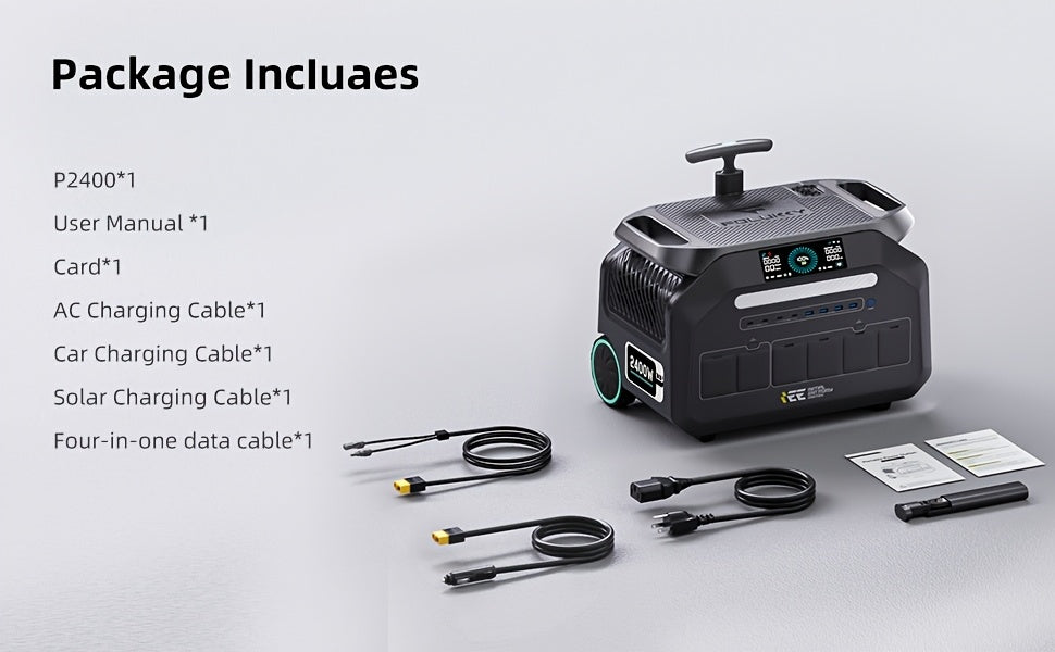 IEE P2400 Portable Power Station 2400W (5000W Peak) Solar Generator with 2x200W Solar Panels & Bonus 30W Panel, 2048Wh LiFePO4 Battery, 1800W AC Charging, 4 AC Outlets, Heavy-Duty for home Backup, RV, Emergencies - Eco System