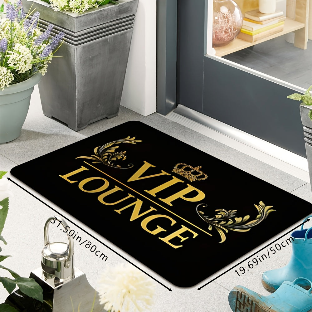 1pc HUAJI Classic Dark Letter Print Doormat - High-Density Non-Slip Absorbent Kitchen Bathroom Entryway Mat, Machine Washable 100% Polyester with Golden Crown & Leaf Design for Home Decor, Bathroom Rugs Non Slip Washable, PVC