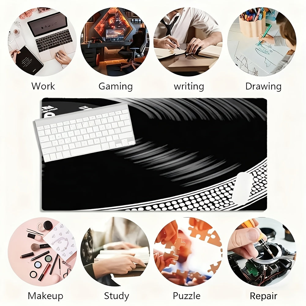 1pc Large Vinyl Record & Turntable Design Gaming Mouse Pad - Non-Slip Waterproof Desk with Anti-Scratch Surface, Thickened Ergonomic Rubber Base for PC/Mac/Laptop, DJ-Inspired Office & Computer Setup Accessory for &