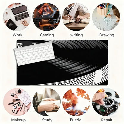 1pc Large Vinyl Record & Turntable Design Gaming Mouse Pad - Non-Slip Waterproof Desk with Anti-Scratch Surface, Thickened Ergonomic Rubber Base for PC/Mac/Laptop, DJ-Inspired Office & Computer Setup Accessory for &