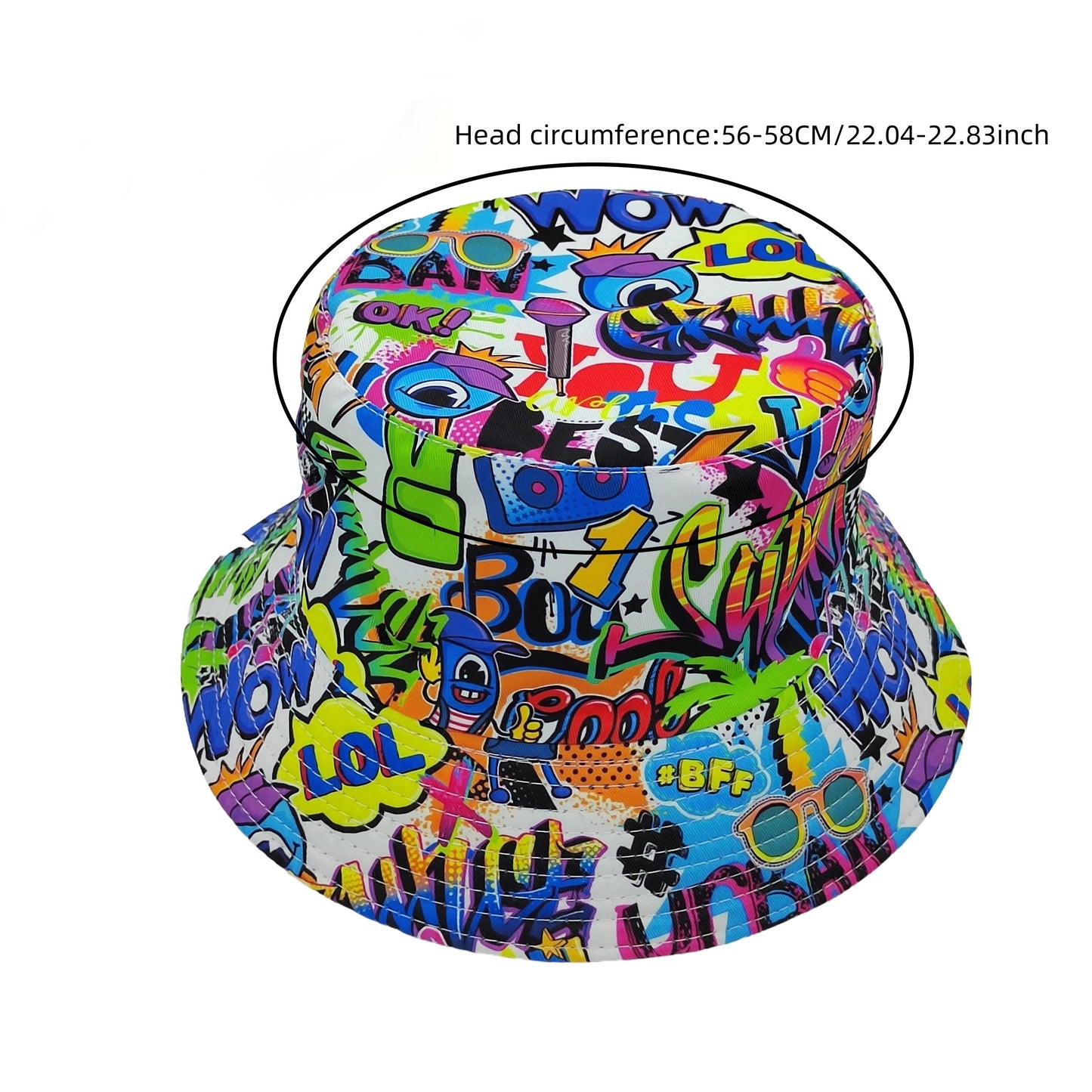 Bucket Hat - Unisex - Graffiti Print - Reversible Closure - Hand Washable - 100% Polyester Lightweight Fabric - Tie-Dye Pattern - Handmade Printing - All-Season Outdoor Fashion Accessory - For New Year Celebration