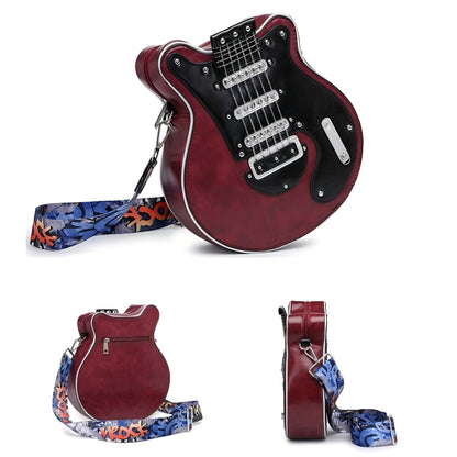 Creative Guitar-Shaped Crossbody Bag - High-Quality with Adjustable & Detachable Strap (35.4"-62.2"), Zipper Closure, Spacious Compartment & Hidden Pockets - Retro Unisex Design for Daily Use, Concerts, Travel - Olive/Red/Blu