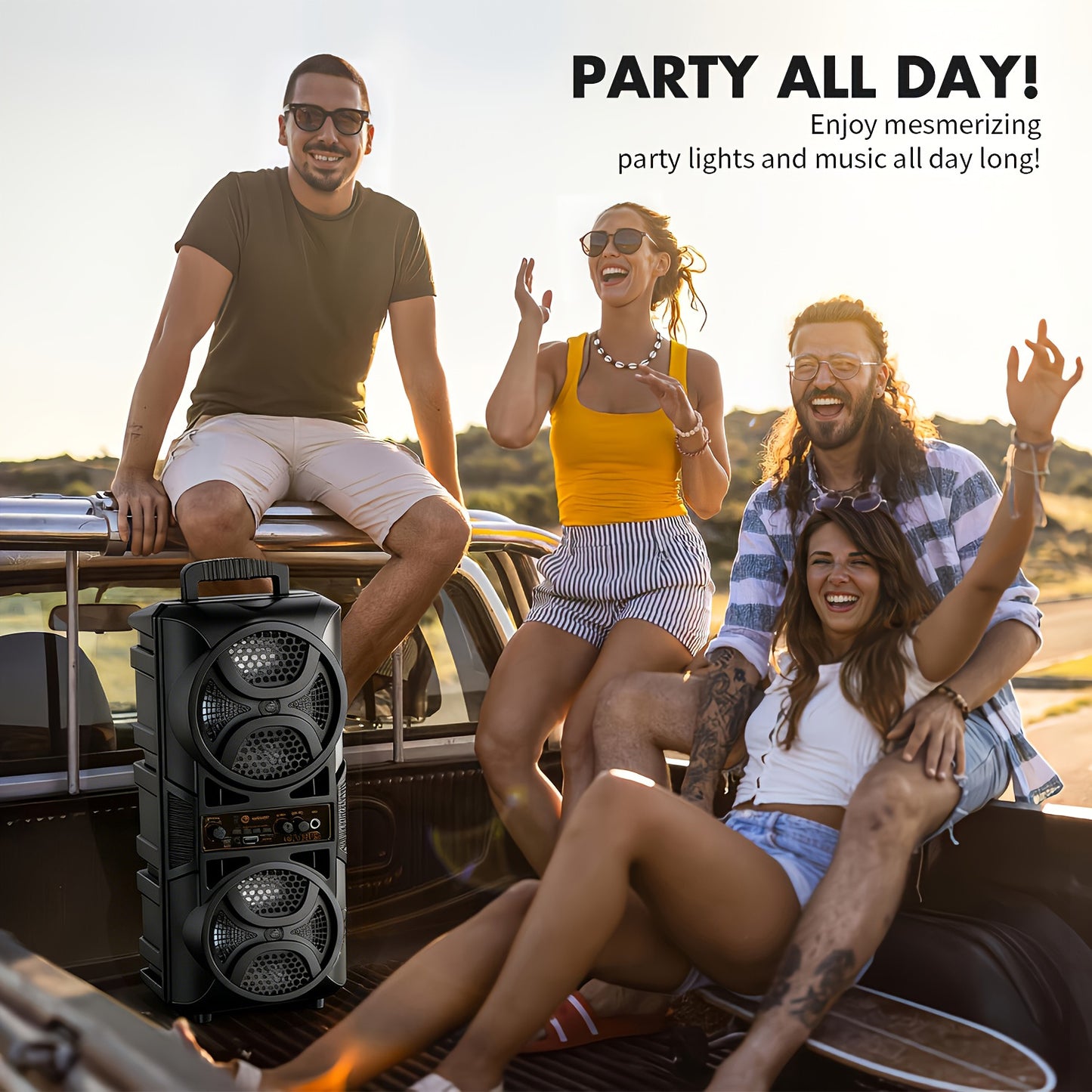 Professional Large Bluetooth Speaker with Microphone, Portable Design with Subwoofer Party Box for JBL, with LED Light, Compatible with BT/USB/TF/AUX/FM/TWS/MIC/EQ Functions, Professional Karaoke. Ideal Gift for Birthdays, Ch